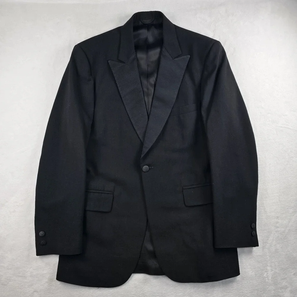 Georgetown Tuxedo Suit Peak Lapel 100% Wool Mens 40L 32x32 Satin Stripe Wedding